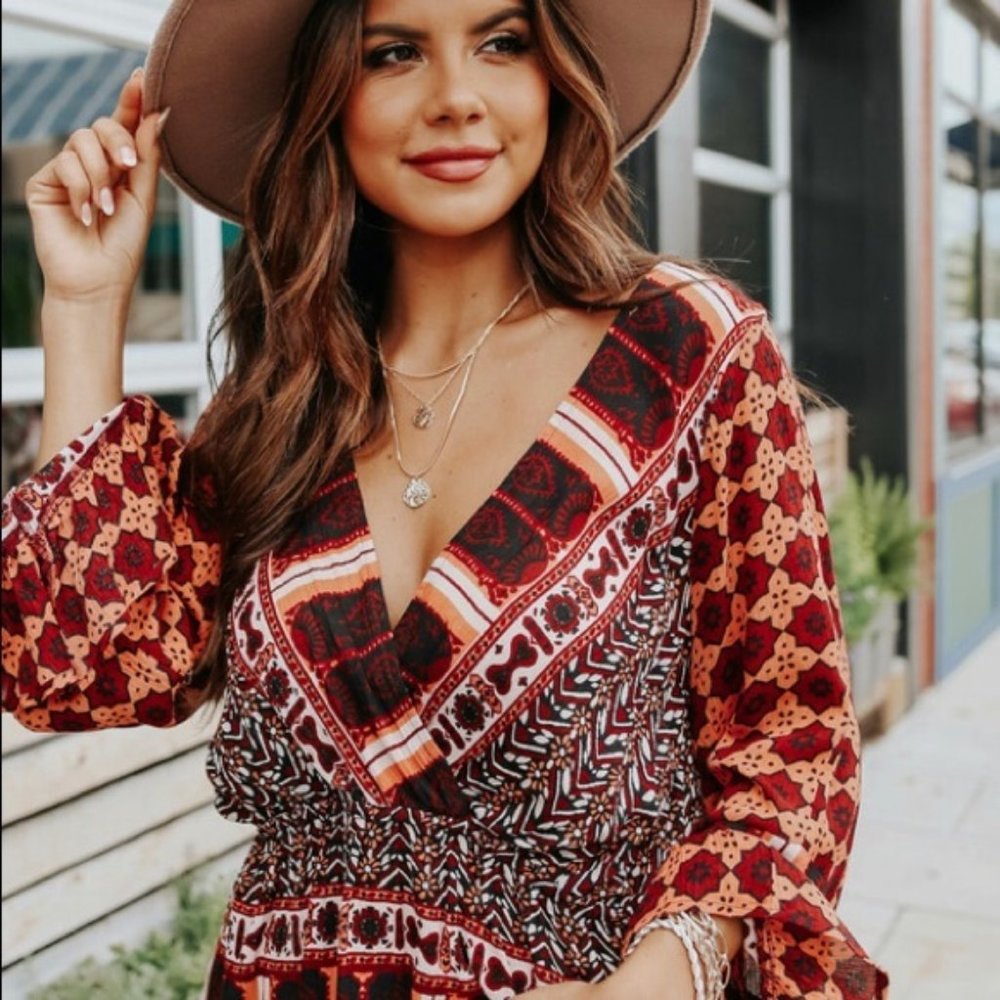 Free People Rosalie Terracotta Faux Wrap Top NWOT